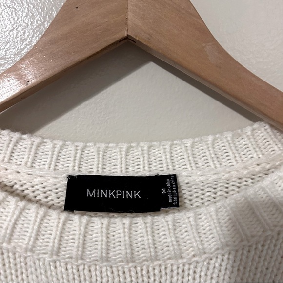 Mink Pink Carice Exaggerated Ruffle Sleeve Knit Cream Sweater Medium Cotton Wool - Picture 3 of 7